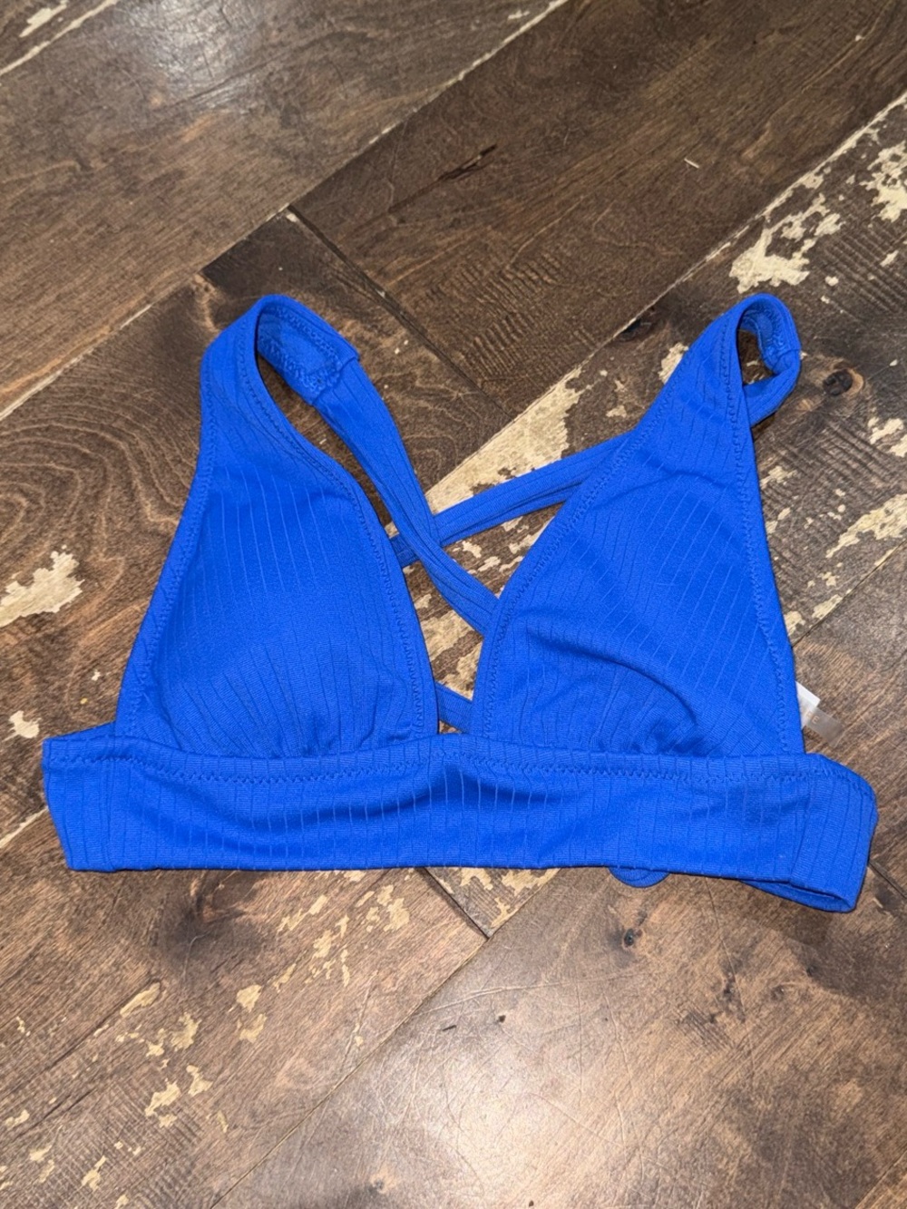 Shade & Shore Ribbed Crisscross Bralette in Cobalt